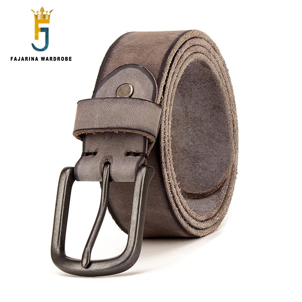

FAJARINA Men's Top Quality Solid 100% Grey Cow Skin Retro Pin Buckle Metal Belt Men Genuine Leather 3.8cm Accessories N17FJ880
