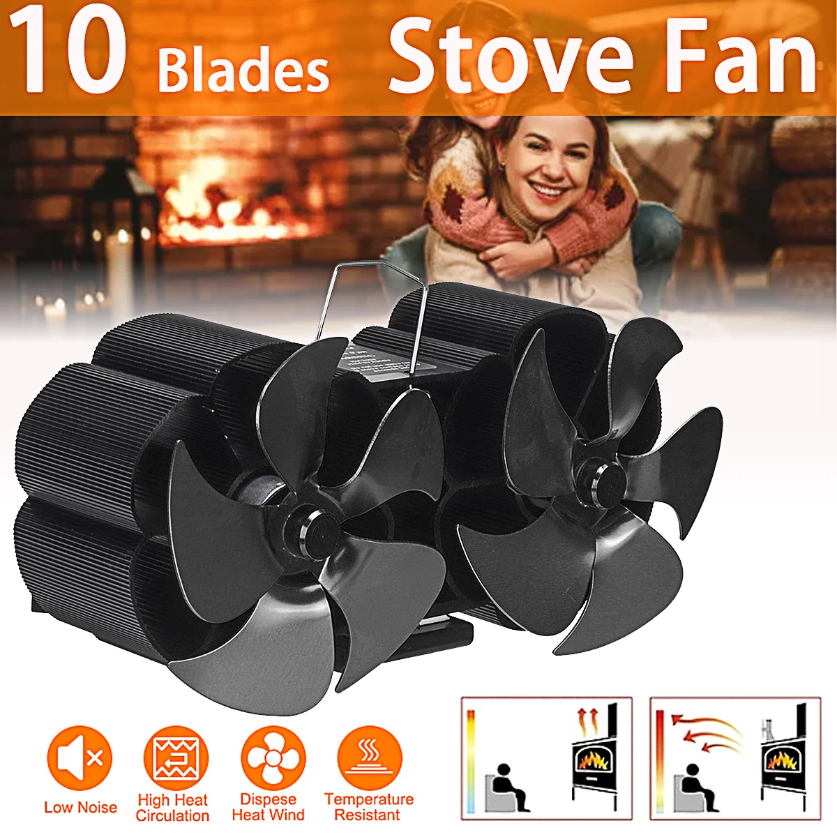 buy online shop 10 Blade Fireplace Heat Powered Stove Fan ...
