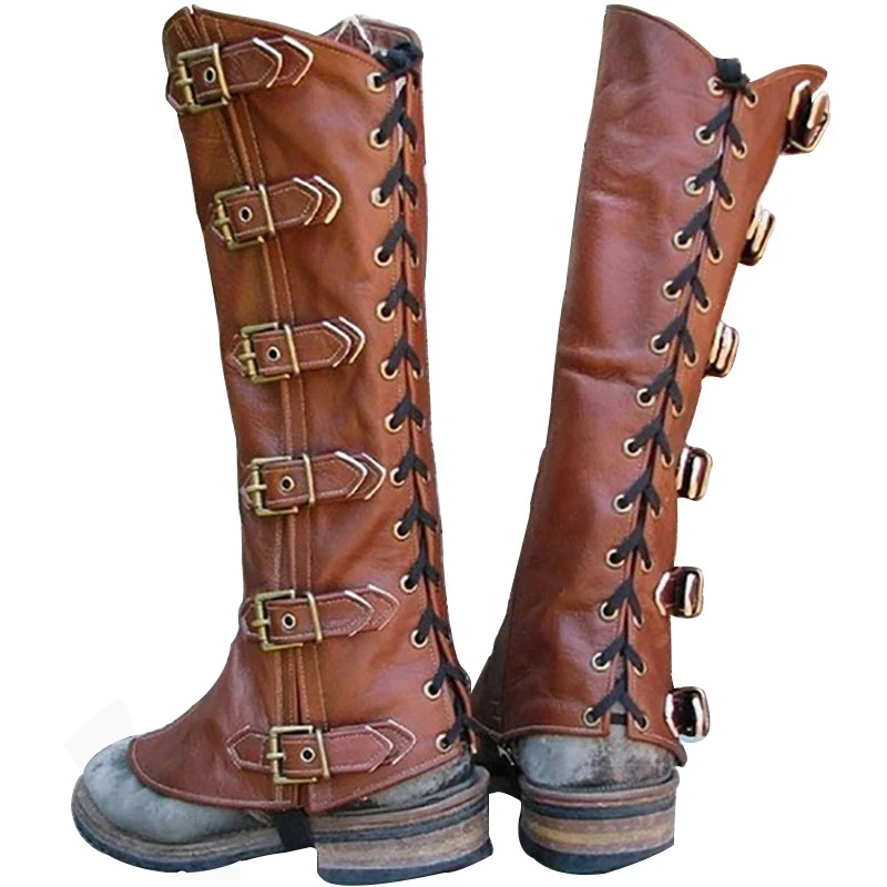 Steampunk Vintage Half Chaps Gaiter Leather Lace Up Buckle Shoe Cover ...