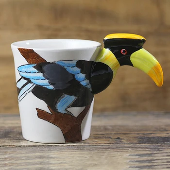 

300ml Hand Painted Animal Mugs Personalized Hornbill Ceramic Cup 3D Coffee Cup Creative Cartoon Milk Breakfast Mugs