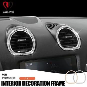 

For PORSCHE 718 Steering Wheel Air Outlet Volume Knob Compass Clock Door Lock Front Sign Car Interior Decoration Frame Stickers