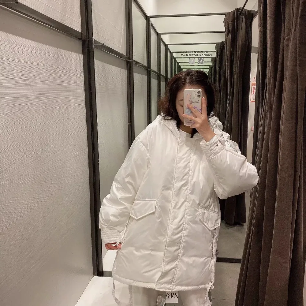 Увядшее зимнее женское пальто в английском стиле, винтажное однотонное белое пальто с карманами сзади, большие размеры, парка с капюшоном, длинное женское пальто размера плюс, топы