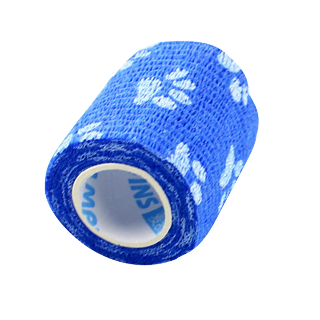 Cat Dog Pet Cohesive Bandage Gauze Tape Medical Wrap Claws Print Yellow Blue White