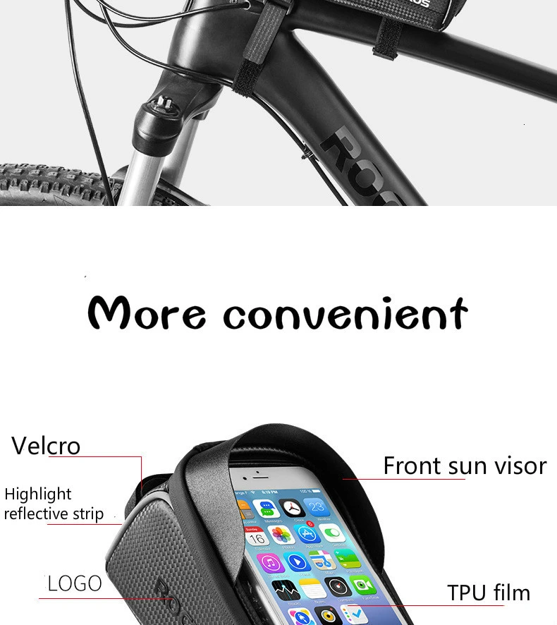 Top ROCKBROS MTB Bike Waterproof Tube Bag Bicycle Rainproof 6.0 Inches Touch Screen Phone Case Storage Bag Road Bike Accessories 10