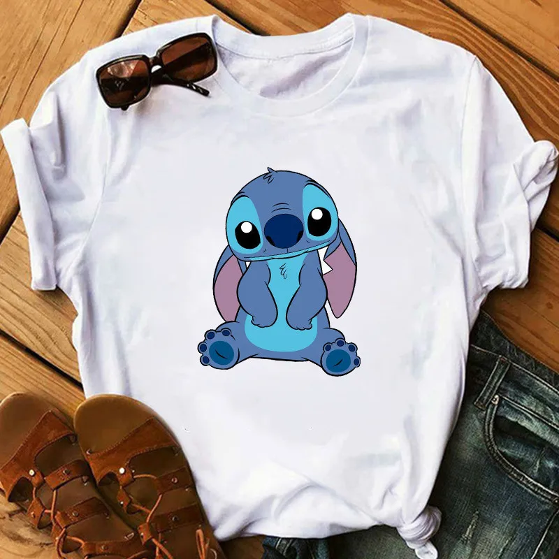 Женская модная футболка Lilo Stitch Harajuku милые футболки с милым мультяшным принтом женская Повседневная футболка милые повседневные топы