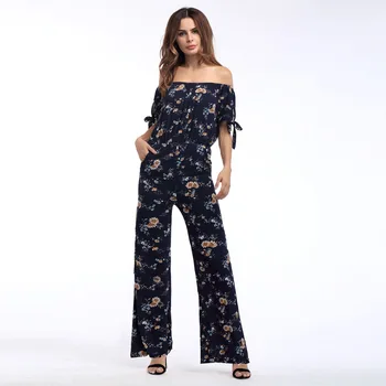 

High waist jumpsuit floral print long jumpsuits women Summer loose ladies Tube Chiffon Full Length