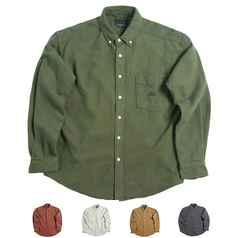 100% хлопок с длинным рукавом Армейский зеленый Японский Корейский ретро Винтаж