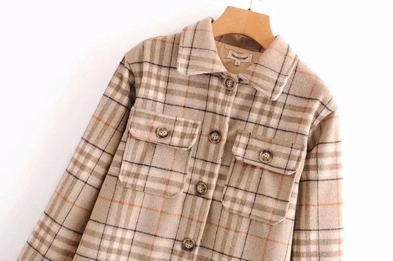 

2019 Autumn New Style Blogger Celebrity Style Pattern Woolen Shirt Jacket Women's