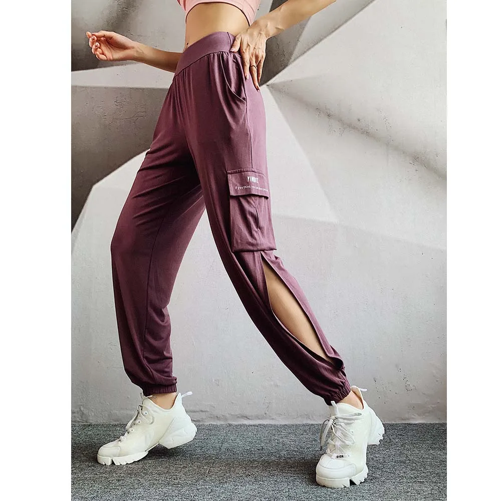 Мягкие Модальные Спортивные штаны с высокой талией, спортивные женские леггинсы для фитнеса, свободные Леггинсы для йоги, тренировочная Спортивная одежда для бега - Цвет: Фиолетовый