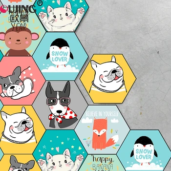 

Cartoon Cute Animal Dogs Cats Hexagon Tiles Floor Wall Sticker Children's Kids Baby Rooms Wallpaper Non-slip Mat DIY Art Mural