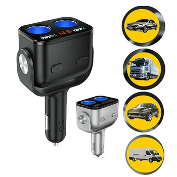 

12~24V Power Adapter​ Car Dual USB Port QC3.0 Charge With LED Indicator Double Cigarette Lighter Socket Splitter DC