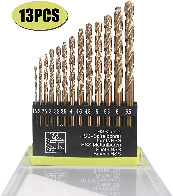 

Metric M35 Twist Drill Bits with Straight Shank Set of 13pcs to Cut Through Hard Metals Such as Stainless Steel and Cast Iron