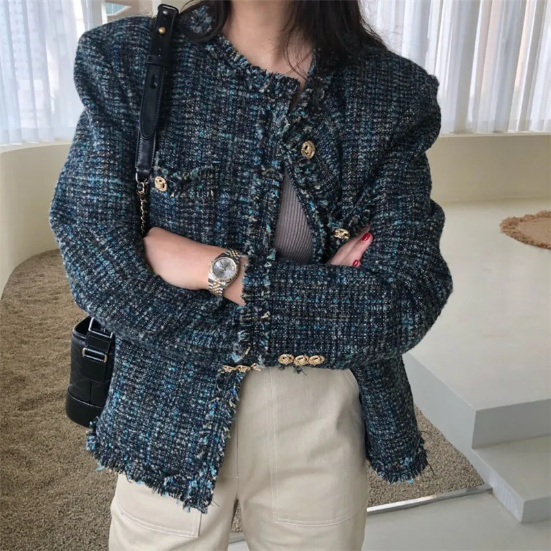 BGTEEVER осенне-зимняя женская короткая куртка с круглым вырезом, однобортное Женское пальто с бахромой и длинными рукавами, элегантное пальто