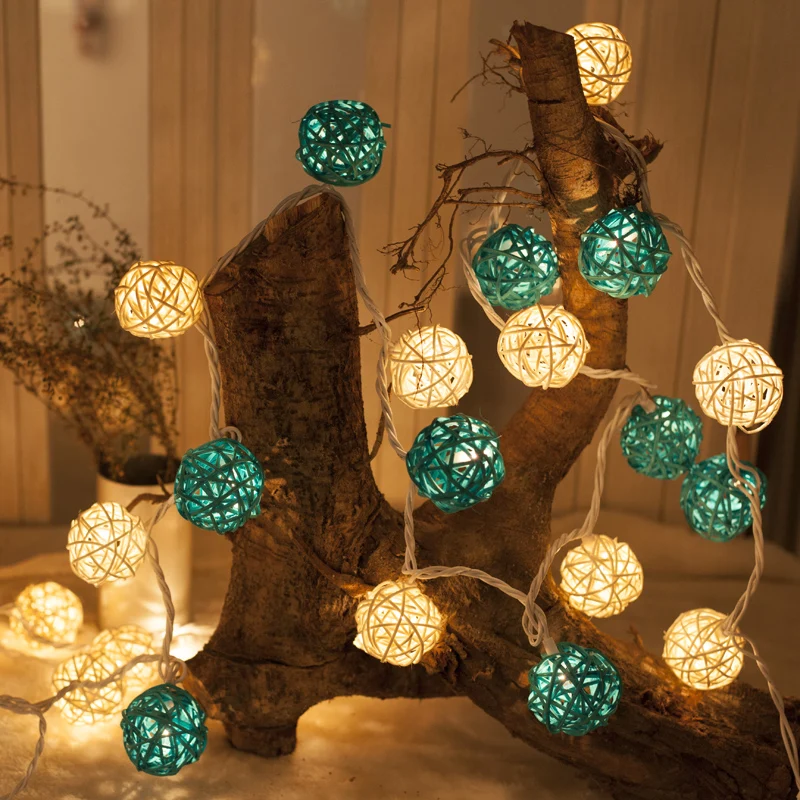 

Light String Fairy Lights Rattan Ball LED Garland Christmas Decorations For Home Outdoor Lighting Holiday Bedroom Lamp For Salon