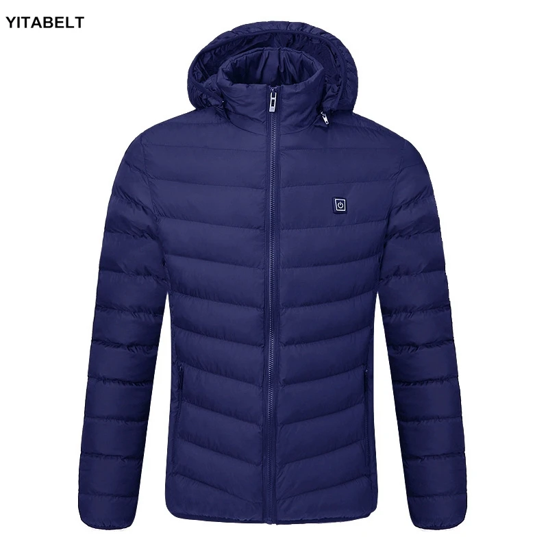 

Outdoor USB Heating Jackets Mens Women Intelligent Heated Cotton Coat Thermal Hooded Feather Down Winter Clothing