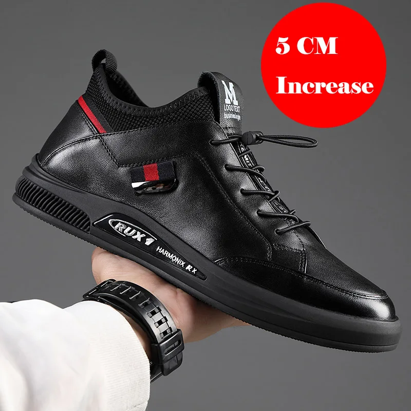 5cm increase black Misalwa, визуально увеличивающие рост, 5/7 см, мужская повседневная кожаная обувь, весна/осень, уличные дышащие кроссовки, мужская повседневная обувь, черный, коричневый цвет - Цвет: 5cm increase black