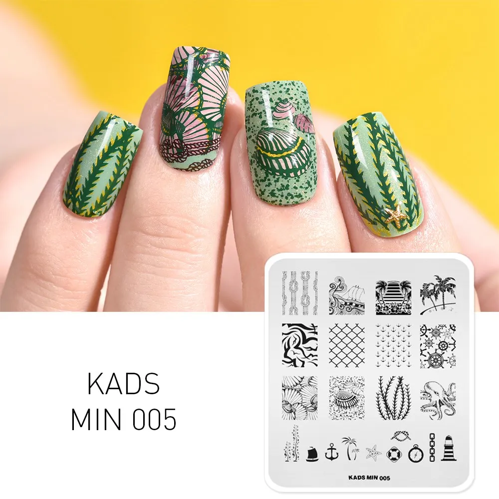 KADS пластины для стемпинга ногтей 33 дизайна, серия MIN, накладные изображения, шаблонные штампы, сделай сам, маникюрный штамп, трафарет для дизайна ногтей - Цвет: MIN 005