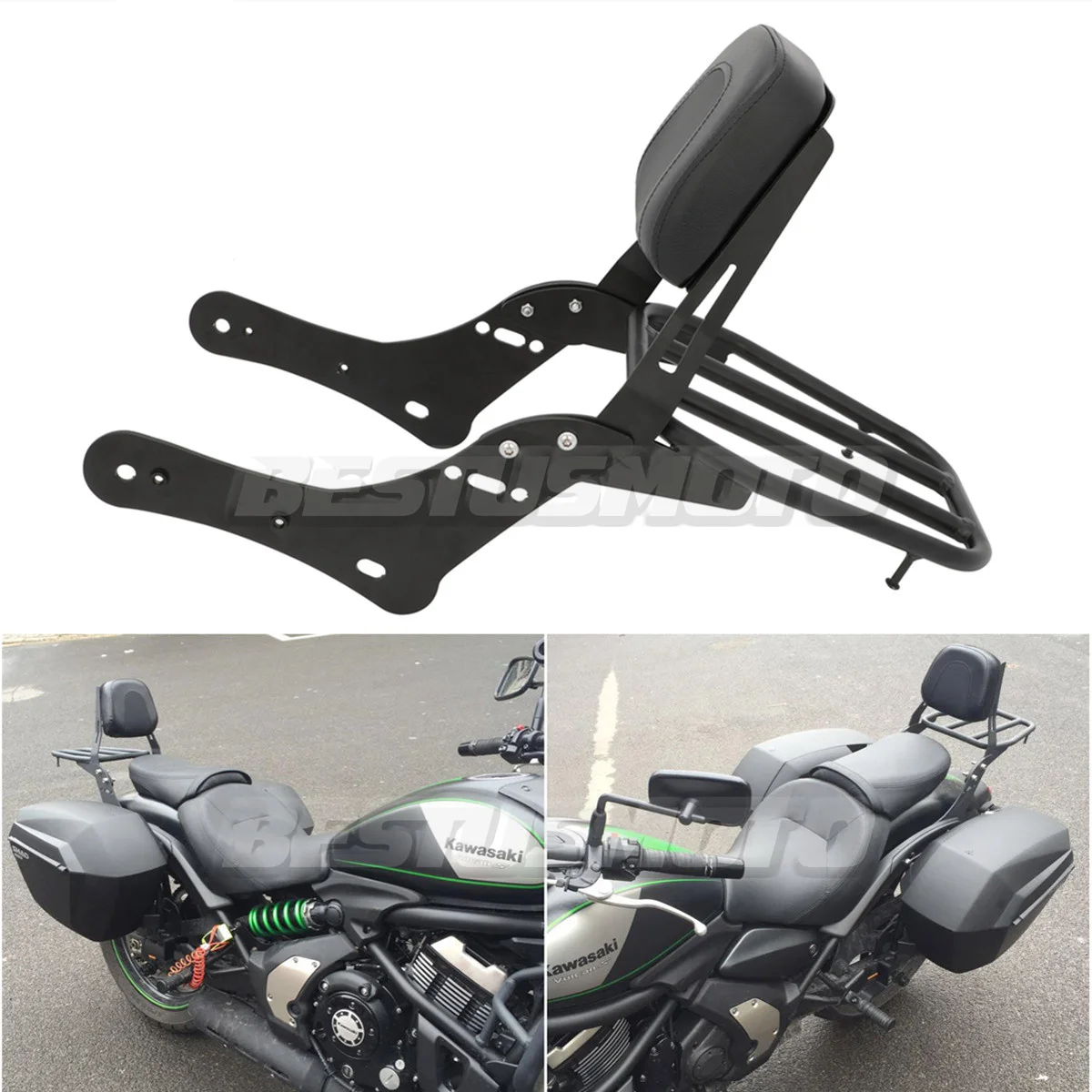 Promise Faster Backrest Sissy Bar Luggage Rack Pad Compatible For Kawasaki VN650 Vulcan S 650 2015-2020 