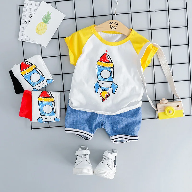 Baby Boys Clothing Sets Cute Summer Rocket T-Shirt Toddler Clothes Suit for Kids Outfits Denim Shorts Outfit Infant Boy Clothes (3)