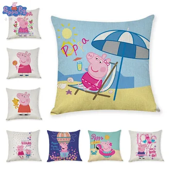 

45cm Peppa pig cute hemp pillowcase kid's toys party sofa cushion hug pillowcase Peppa pig action figure children birthday gift
