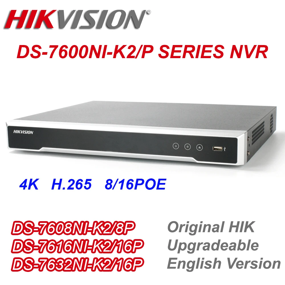 Оригинальный Сетевой видеорегистратор Hikvision 4K NVR H.265 POE 8/16/32 каналов DS-7616NI-K2/16P Plug &amp