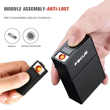 

FOCUS Removable Cigarette Case with Electronic Lighter Windproof Holder Metal Box Magnetic Cap Upgrade Men Gift Drop shipping