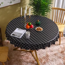 Pano de piquenique plástico descartável nórdico da toalha de mesa do pvc do teste padrão médio da grade impermeável, à prova de óleo e à prova de queimadura