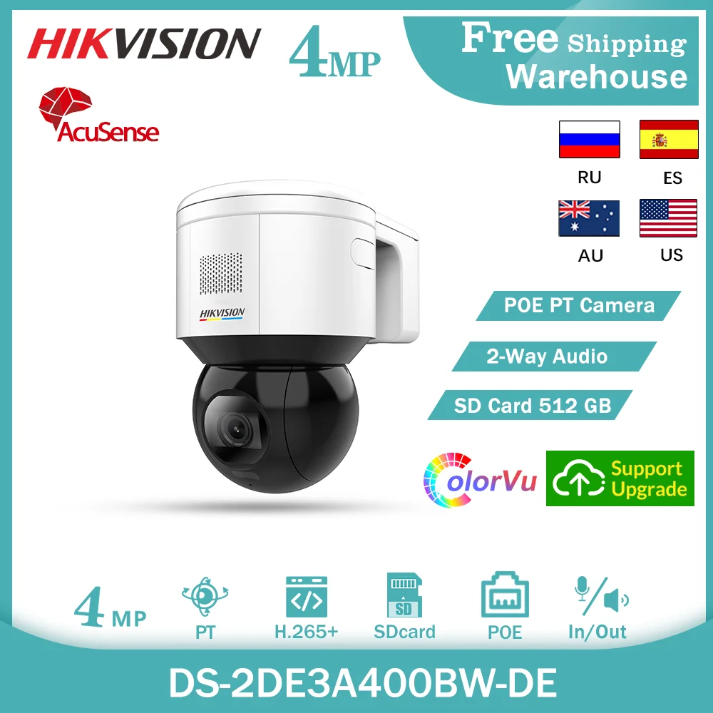 Hikvision Acusense PTZ ColorVu 4MP IP Camera DS-2DE3A400BW-DE(F1)(S5) H265+ POE Built-in MIC/Speaker CCTV Outdoor Video Camera
