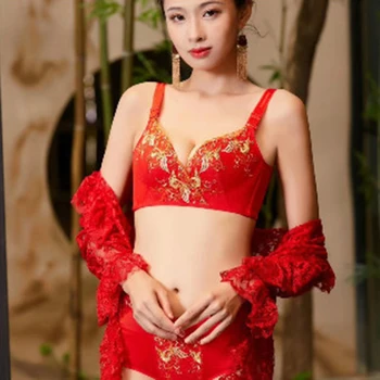 

Elovegirl Women's Lingerie Set Embroidery Open Back Bra and Panties Sexy Push Up Bra Ladies Panties Comfort Seamless Underwear