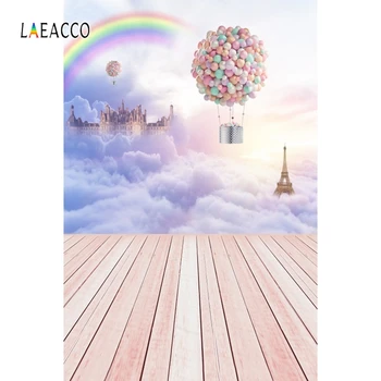

Laeacco Baby Shower Backdrop Sky Clouds Hot Air Balloons Castle Photography Backgrounds Birthday Photo Backdrop For Photo Studio