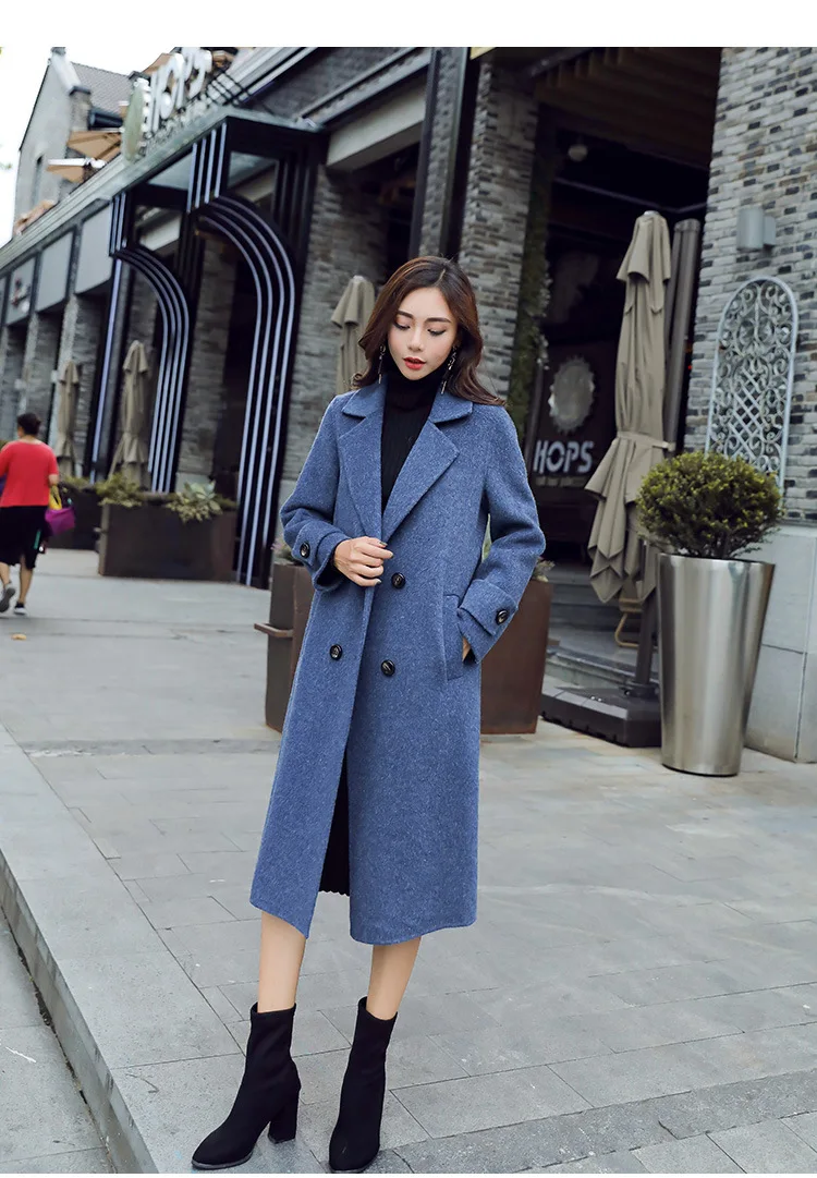 Женское зимнее пальто, Осеннее и зимнее пальто, новое классическое синее шерстяное пальто большого размера, толстое длинное женское пальто - Цвет: Dark Blue