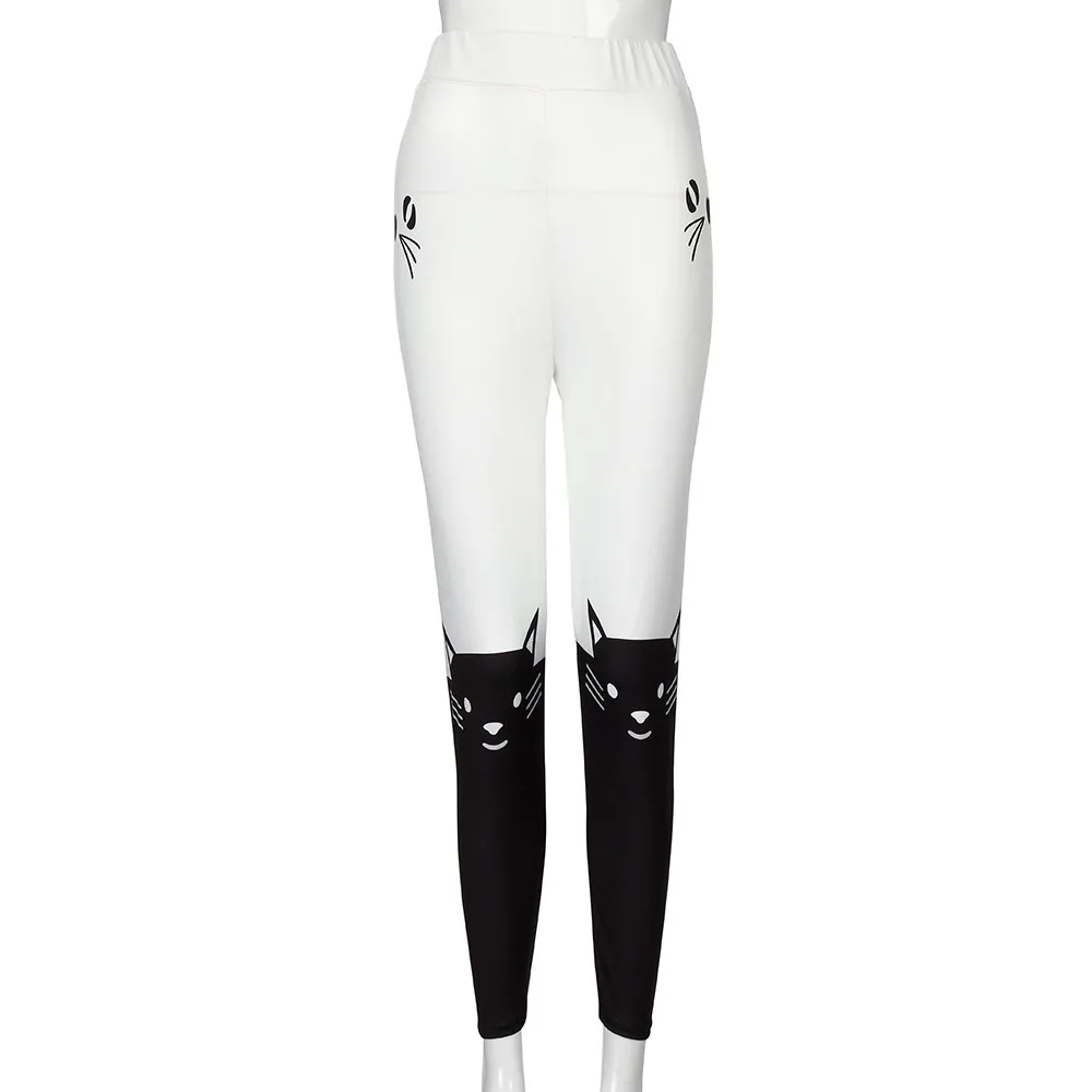 Модные женские спортивные Леггинсы со средней талией с рисунком кота, цветные облегающие штаны, леггинсы для фитнеса, леггинсы для тренировок, длина по щиколотку