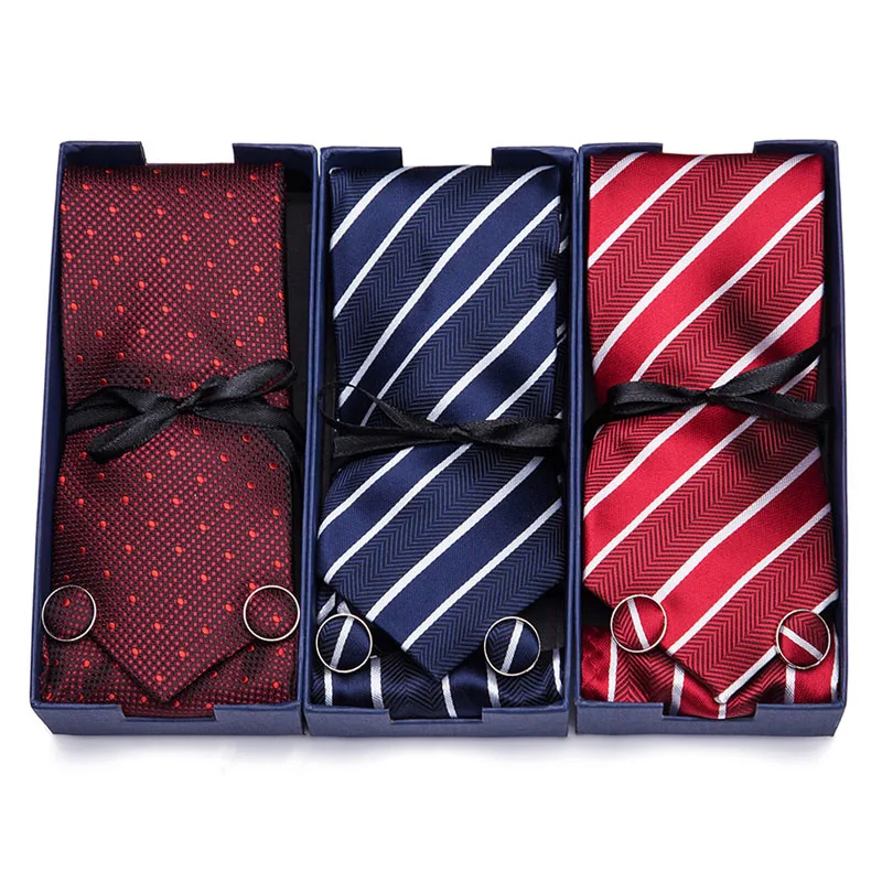 

Wedding 100% Silk Tie Blue Stripe Man's Handkerchief Cuffink Neckties Set Formal Dresss Accessories Gift Box Men Classic Tie
