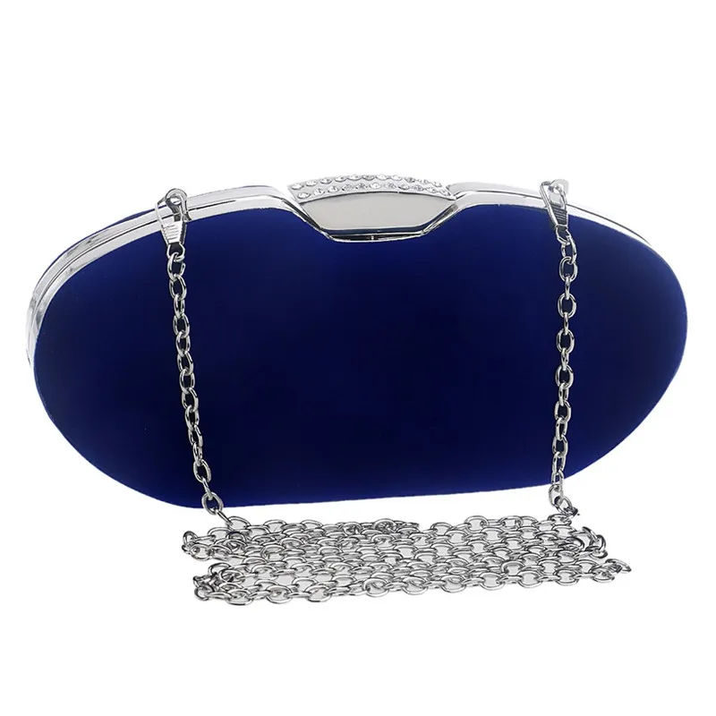 Fashion evening bags clutch women diamonds blue red velvet handbags chain shoulder bag for bridal bridesmaid polyester purses