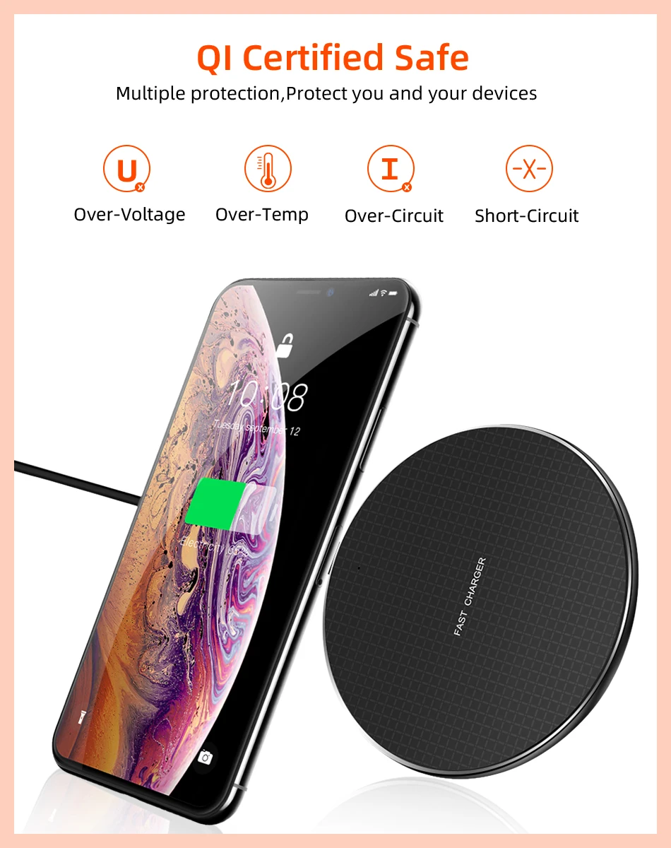 10 Вт Быстрое беспроводное зарядное устройство для iPhone X/XS Max XR 8 Plus QI Беспроводное быстрое зарядное устройство Быстрая зарядка для Samsung S8 S9 Note 9 8