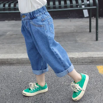

Girls Pants Spring New Style Childrens Jeans Korean-style Boys and Girls Children Solid Color Straight-leg Pants
