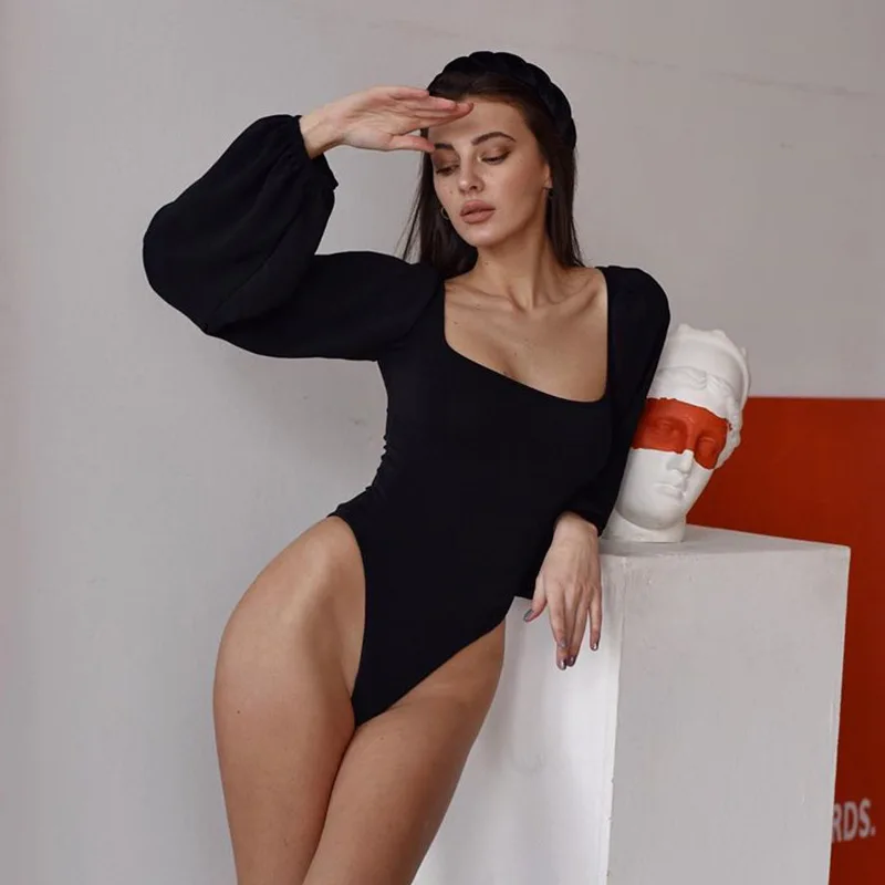Хит, женские сексуальные костюмы baodysuit, для девочек, с пышными рукавами, одноцветные, с длинным рукавом, комбинезоны, осенняя мода, с открытой спиной, боди