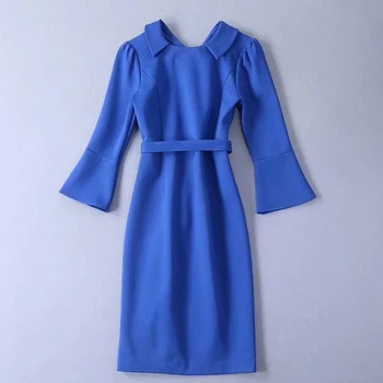 

HIGH QUALITY Newest Paris Fashion 2020 Designer Dress Flare Sleeve Belted Dress