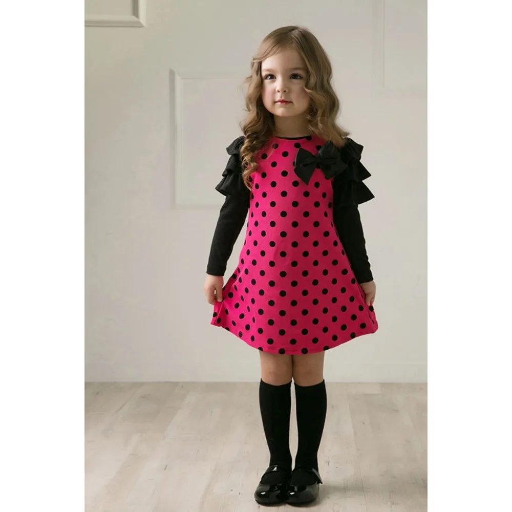 Fashion hot autumn and winter dress girl wave point princess dress baby girl polka dot bow princess dress платье для девочки 40