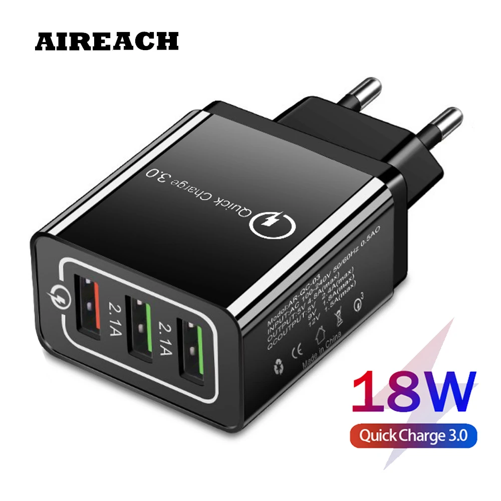 

AIREACH 18 W Quick charge 3.0 5V 3A for Iphone8 EU US Plug Mobile Phone Fast charger charging for Xiao Mi MI9 Huawei Samsug S9