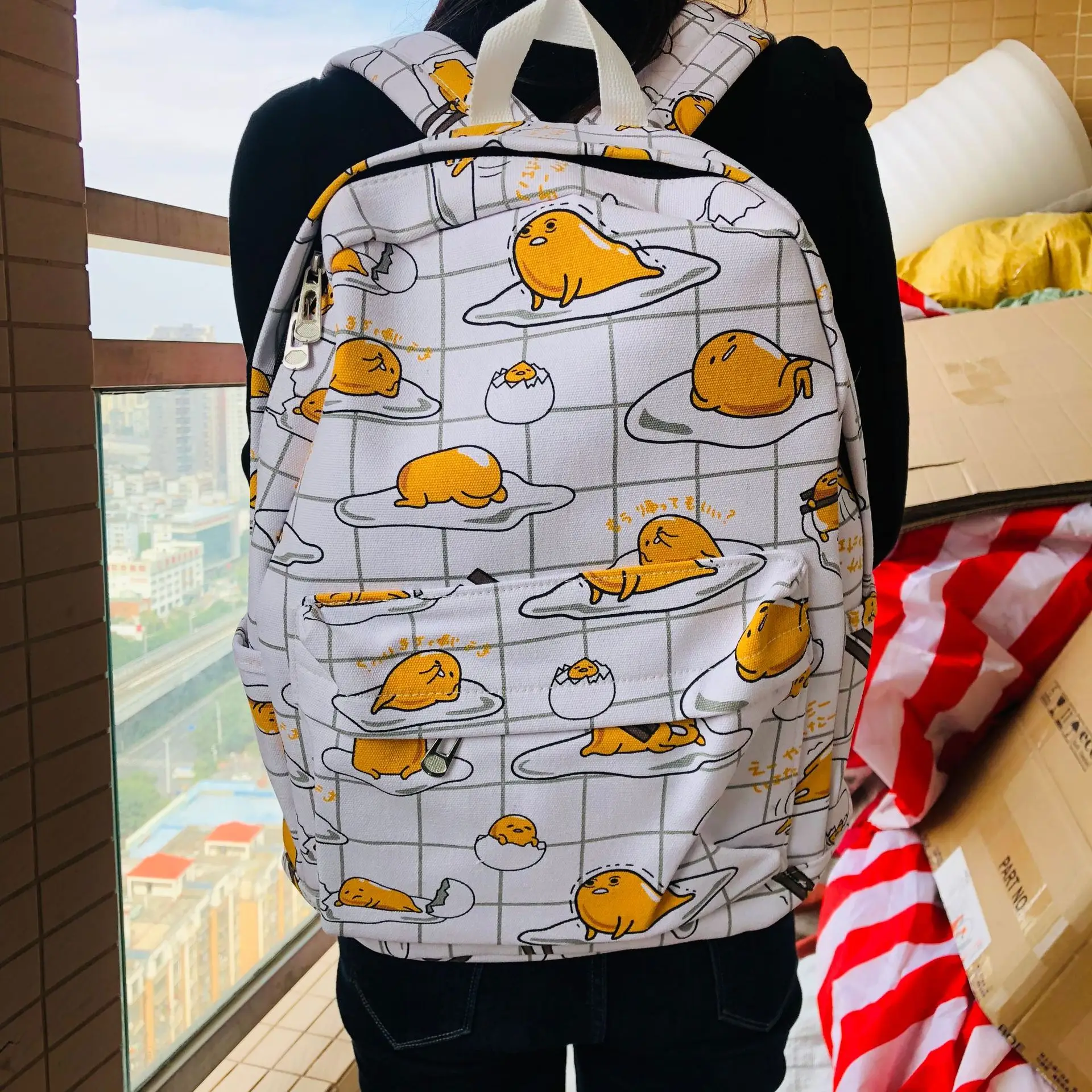 15*29*40 см желто белый холщовый рюкзак Gudetama с мультяшным рисунком дорожная плюшевая