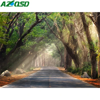 

AZQSD Pictures Oil Painting By Numbers Forest Hand Paint Kit Canvas Painting By Numbers Tree Scenery Home Decor Diy Gift