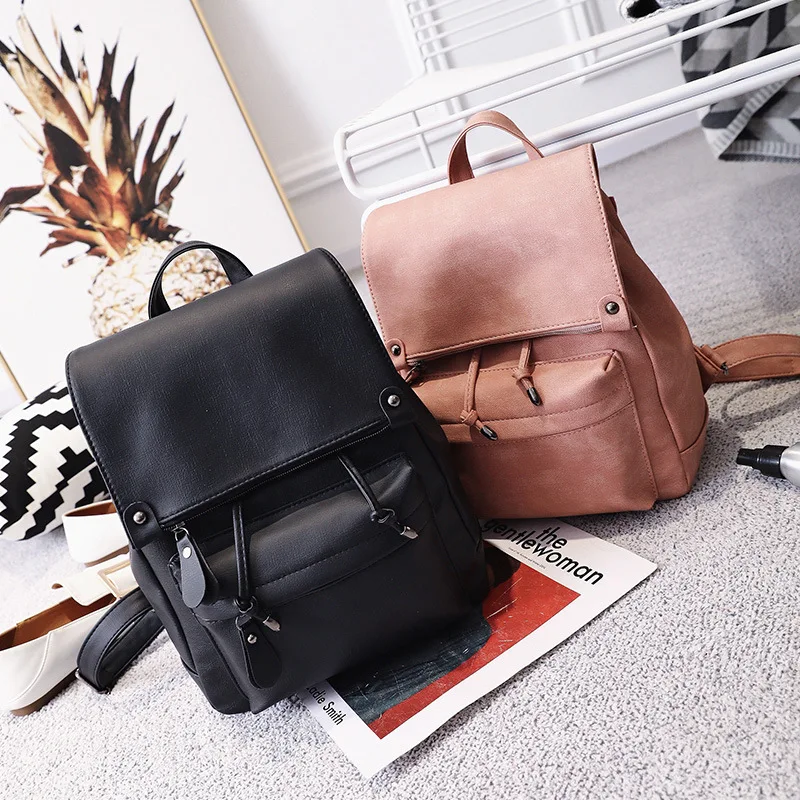 

Women Casual Women Backpack PU Leather School Backpack For Teenager Girls Travel Backpack Vintage Solid Shoulder Bags