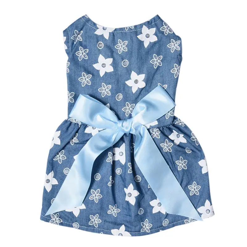 Blue-XS Dog Dress Sleeveless Round Neck Lovely Printing For Summer Puppy Clothes - Цвет: Blue-XS