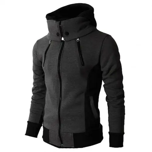 Dark Gray Мужские куртки на молнии, осенне-зимние повседневные шерстяные куртки, куртка-бомбер с воротником, модная мужская верхняя одежда с капюшоном, приталенная куртка с капюшоном - Цвет: Dark Gray