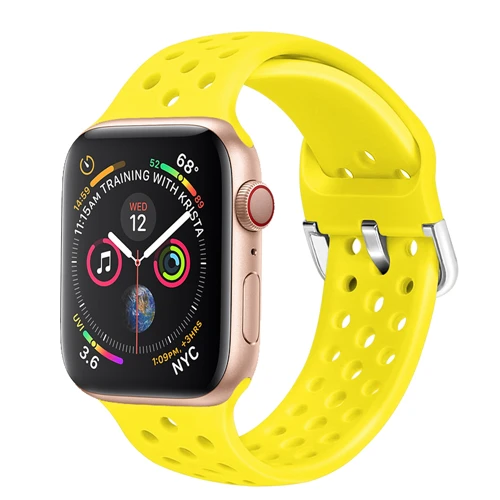 Shiny yellow Ремешок для apple watch 4 полосы 44 мм/40 мм наручных часов iWatch, ремешок 42 мм/38 мм спортивный силиконовый браслет correa 42 ремешок для наручных часов apple watch 4/3/2/1 - Цвет ремешка: Shiny yellow