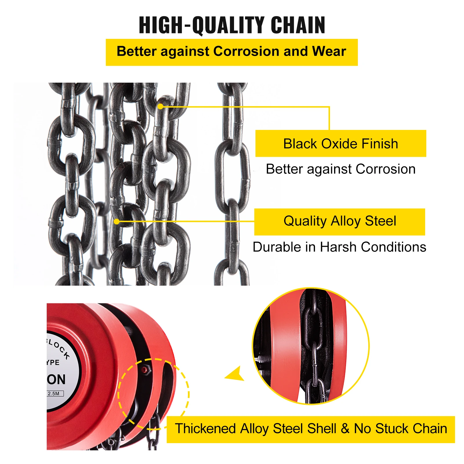 SucceBuy Chain Hoist Chain Block 1/2/3Ton 2200/4400/6600 LBS Capacity 8/15 Feet Lifting Height Steel Construction manual chain hoist