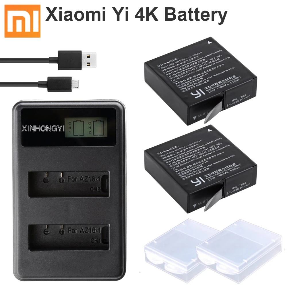 Батареи для Xiaomi YI lite 4k 4K plus+ lcd USB двойное зарядное устройство для Xiaoyi 2 II экшн-камеры 1400mAh 3,85 V батарея