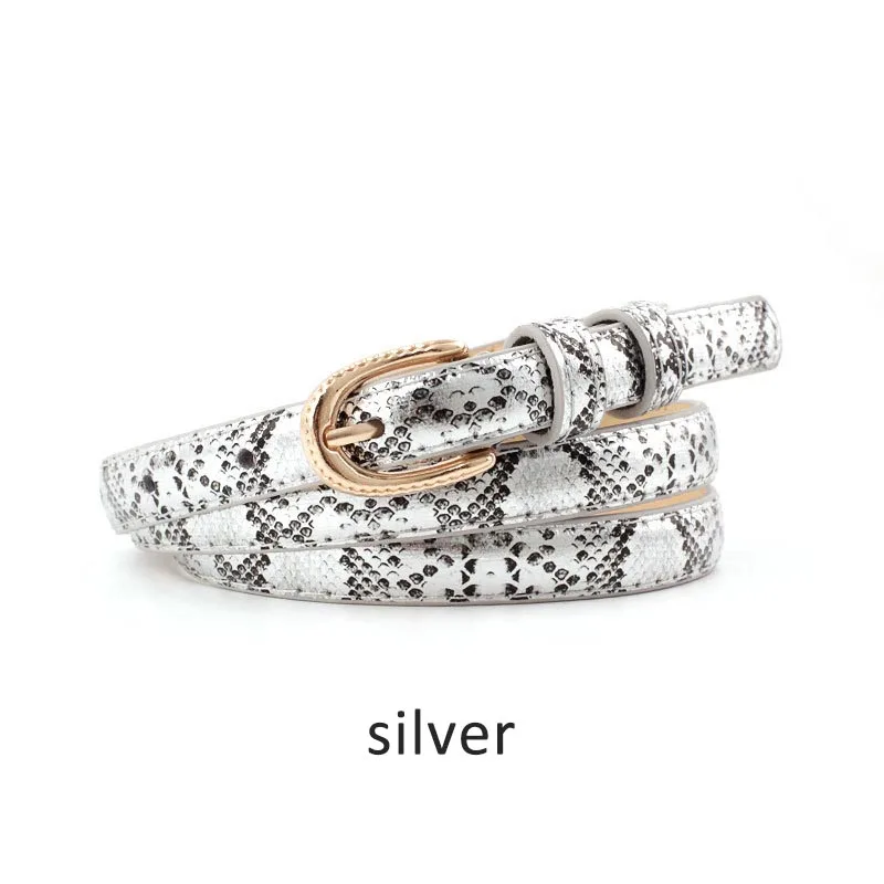 Silver Ретро 1 шт брюки из ПУ платье аксессуары змеиная полоса тонкий все-соответствующие пряжкой Женский пояс - Color: Silver