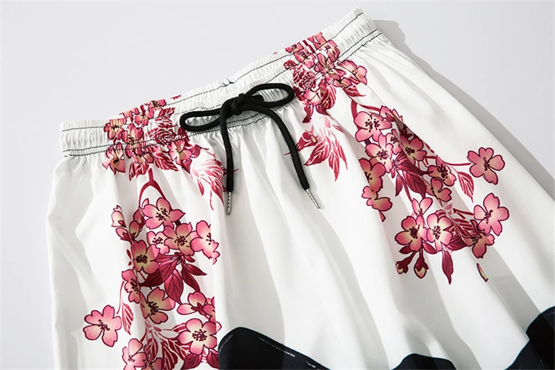 Bebovizi 2020 Japanese Style Harajuku Men Trousers Sakura Samurai Costume Loose Fashion Women Traditional Bloom Pants Haori